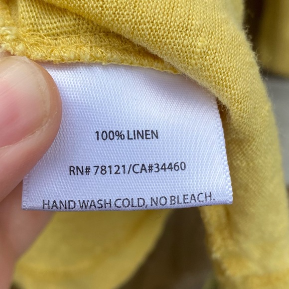 Eileen Fisher Dark Butter Yellow Linen Top with Pocket Accent - Picture 6 of 7